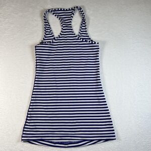 Lululemon Cool Racerback Tank Top Womens Medium Blue White Striped Yoga